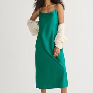 J crew Gwyneth slip dress in luster charmeuse evergreen forest